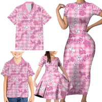 Alaka Aloha Hawaii Family Matching Short Sleeve Bodycon Dress and Hawaiian Shirt Plumeria Lei With Palaka Motif LT14 - Polynesian Pride