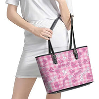 Alaka Aloha Hawaii Leather Tote Bag Plumeria Lei With Palaka Motif - Polynesian Pride