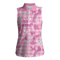 Alaka Aloha Hawaii Women Sleeveless Polo Shirt Plumeria Lei With Palaka Motif LT14 Female Pink - Polynesian Pride