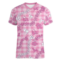 Alaka Aloha Hawaii Women V-Neck T-Shirt Plumeria Lei With Palaka Motif LT14 Female Pink - Polynesian Pride