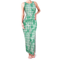 Omaomao Aloha Hawaii Family Matching Tank Maxi Dress and Hawaiian Shirt Plumeria Lei With Palaka Motif LT14 Mom's Dress Green - Polynesian Pride