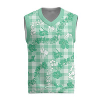 Omaomao Aloha Hawaii Christmas Knitted V-Neck Vest Plumeria Lei With Palaka Motif LT14 Green - Polynesian Pride