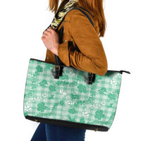 Omaomao Aloha Hawaii Leather Tote Bag Plumeria Lei With Palaka Motif - Polynesian Pride