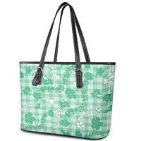 Omaomao Aloha Hawaii Leather Tote Bag Plumeria Lei With Palaka Motif - Polynesian Pride