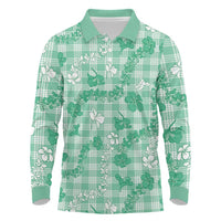 Omaomao Aloha Hawaii Long Sleeve Polo Shirt Plumeria Lei With Palaka Motif LT14 Green - Polynesian Pride
