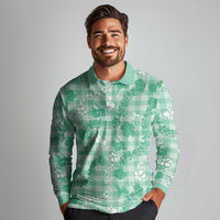 Omaomao Aloha Hawaii Long Sleeve Polo Shirt Plumeria Lei With Palaka Motif LT14 - Polynesian Pride