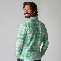 Omaomao Aloha Hawaii Long Sleeve Polo Shirt Plumeria Lei With Palaka Motif LT14 - Polynesian Pride