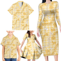 Melemele Aloha Hawaii Family Matching Long Sleeve Bodycon Dress and Hawaiian Shirt Plumeria Lei With Palaka Motif LT14 - Polynesian Pride
