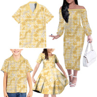 Melemele Aloha Hawaii Family Matching Off The Shoulder Long Sleeve Dress and Hawaiian Shirt Plumeria Lei With Palaka Motif LT14 - Polynesian Pride