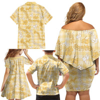Melemele Aloha Hawaii Family Matching Off Shoulder Short Dress and Hawaiian Shirt Plumeria Lei With Palaka Motif LT14 - Polynesian Pride
