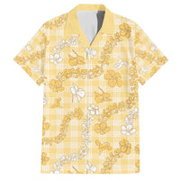 Melemele Aloha Hawaii Family Matching Puletasi and Hawaiian Shirt Plumeria Lei With Palaka Motif LT14 Dad's Shirt - Short Sleeve Yellow - Polynesian Pride
