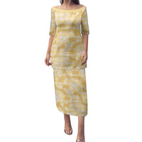 Melemele Aloha Hawaii Family Matching Puletasi and Hawaiian Shirt Plumeria Lei With Palaka Motif LT14 Mom's Dress Yellow - Polynesian Pride