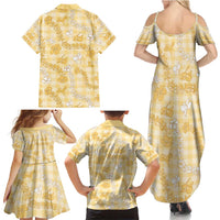 Melemele Aloha Hawaii Family Matching Summer Maxi Dress and Hawaiian Shirt Plumeria Lei With Palaka Motif LT14 - Polynesian Pride