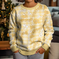 Melemele Aloha Hawaii Kid Ugly Christmas Sweater Plumeria Lei With Palaka Motif - Polynesian Pride