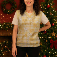 Melemele Aloha Hawaii Christmas Knitted V-Neck Vest Plumeria Lei With Palaka Motif LT14 - Polynesian Pride