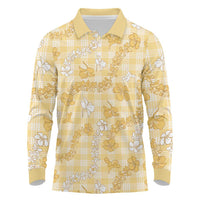 Melemele Aloha Hawaii Long Sleeve Polo Shirt Plumeria Lei With Palaka Motif LT14 Yellow - Polynesian Pride
