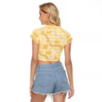 Melemele Aloha Hawaii Raglan Cropped T Shirt Plumeria Lei With Palaka Motif LT14 - Polynesian Pride