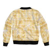 Melemele Aloha Hawaii Sleeve Zip Bomber Jacket Plumeria Lei With Palaka Motif - Polynesian Pride
