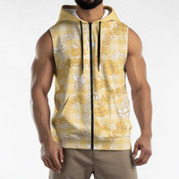 Melemele Aloha Hawaii Sleeveless Zip Hoodie Plumeria Lei With Palaka Motif LT14 - Polynesian Pride