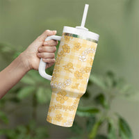 Melemele Aloha Hawaii Tumbler With Handle Plumeria Lei With Palaka Motif - Polynesian Pride