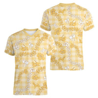 Melemele Aloha Hawaii Women V-Neck T-Shirt Plumeria Lei With Palaka Motif LT14 - Polynesian Pride
