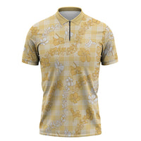 Melemele Aloha Hawaii Zipper Polo Shirt Plumeria Lei With Palaka Motif LT14 Yellow - Polynesian Pride