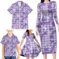 Poni Aloha Hawaii Family Matching Long Sleeve Bodycon Dress and Hawaiian Shirt Plumeria Lei With Palaka Motif LT14 - Polynesian Pride