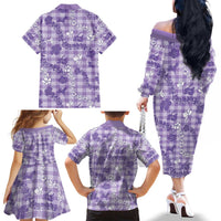 Poni Aloha Hawaii Family Matching Off The Shoulder Long Sleeve Dress and Hawaiian Shirt Plumeria Lei With Palaka Motif LT14 - Polynesian Pride