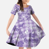 Poni Aloha Hawaii Family Matching Off Shoulder Maxi Dress and Hawaiian Shirt Plumeria Lei With Palaka Motif LT14 Daughter's Dress Purple - Polynesian Pride