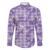 Poni Aloha Hawaii Family Matching Puletasi and Hawaiian Shirt Plumeria Lei With Palaka Motif LT14 Dad's Shirt - Long Sleeve Purple - Polynesian Pride