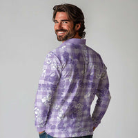 Poni Aloha Hawaii Long Sleeve Polo Shirt Plumeria Lei With Palaka Motif LT14 - Polynesian Pride