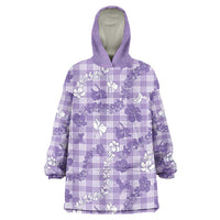 Poni Aloha Hawaii Wearable Blanket Hoodie Plumeria Lei With Palaka Motif LT14 One Size Purple - Polynesian Pride