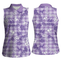 Poni Aloha Hawaii Women Sleeveless Polo Shirt Plumeria Lei With Palaka Motif LT14 - Polynesian Pride