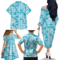 Polu Aloha Hawaii Family Matching Off The Shoulder Long Sleeve Dress and Hawaiian Shirt Plumeria Lei With Palaka Motif LT14 - Polynesian Pride