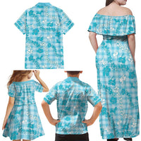 Polu Aloha Hawaii Family Matching Off Shoulder Maxi Dress and Hawaiian Shirt Plumeria Lei With Palaka Motif LT14 - Polynesian Pride