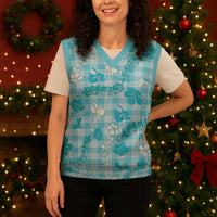 Polu Aloha Hawaii Christmas Knitted V-Neck Vest Plumeria Lei With Palaka Motif LT14 - Polynesian Pride