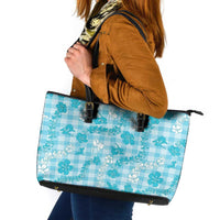 Polu Aloha Hawaii Leather Tote Bag Plumeria Lei With Palaka Motif - Polynesian Pride