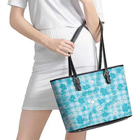 Polu Aloha Hawaii Leather Tote Bag Plumeria Lei With Palaka Motif - Polynesian Pride
