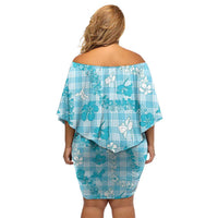 Polu Aloha Hawaii Off Shoulder Short Dress Plumeria Lei With Palaka Motif - Polynesian Pride