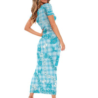 Polu Aloha Hawaii Short Sleeve Bodycon Dress Plumeria Lei With Palaka Motif LT14 - Polynesian Pride