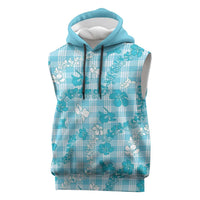 Polu Aloha Hawaii Sleeveless Hoodie Plumeria Lei With Palaka Motif LT14 Blue - Polynesian Pride