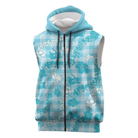 Polu Aloha Hawaii Sleeveless Zip Hoodie Plumeria Lei With Palaka Motif LT14 Blue - Polynesian Pride