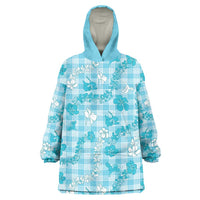 Polu Aloha Hawaii Wearable Blanket Hoodie Plumeria Lei With Palaka Motif LT14 One Size Blue - Polynesian Pride
