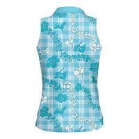 Polu Aloha Hawaii Women Sleeveless Polo Shirt Plumeria Lei With Palaka Motif LT14 - Polynesian Pride
