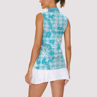 Polu Aloha Hawaii Women Sleeveless Polo Shirt Plumeria Lei With Palaka Motif LT14 - Polynesian Pride