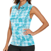 Polu Aloha Hawaii Women Sleeveless Polo Shirt Plumeria Lei With Palaka Motif LT14 - Polynesian Pride