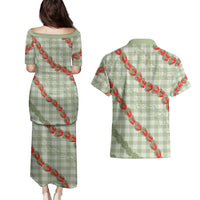 Omaomao Aloha Hawaii Couples Matching Puletasi and Hawaiian Shirt Rosebud Lei With Palaka Motif LT14 - Polynesian Pride