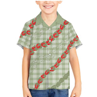 Omaomao Aloha Hawaii Family Matching Mermaid Dress and Hawaiian Shirt Rosebud Lei With Palaka Motif LT14 Son's Shirt Green - Polynesian Pride