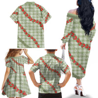 Omaomao Aloha Hawaii Family Matching Off The Shoulder Long Sleeve Dress and Hawaiian Shirt Rosebud Lei With Palaka Motif LT14 - Polynesian Pride