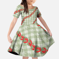 Omaomao Aloha Hawaii Family Matching Puletasi and Hawaiian Shirt Rosebud Lei With Palaka Motif LT14 Daughter's Dress Green - Polynesian Pride